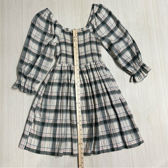 Madewell Lucie Elbow-Sleeve Smocked Mini Dress in Lebaum Plaid Size M - Picture 13 of 16